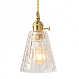 Square Clear Ribbed Glass Pendant Light Brass Lamp With Twist Switch Lighting