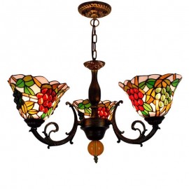 Grape Pattern Stained Glass Chandelier Retro Glass Pendant Lamp