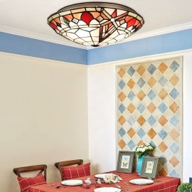 Stained Glass Flush Mounted 3-Light Ceiling Lamp