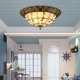 Stained Glass Flush Mount Lighting Leaf Pattern Ceiling Light