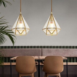 Brass Diamond Pendant Light Modern Stained Glass Hanging Light Length Adjustable