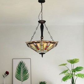 Stained Glass Pendant Light Retro Style Light Fixture 5 Lights