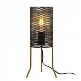 Black Table Lamp Retro Bedside Lamp Wrought Iron Paint Grid Lampshade Desk Light