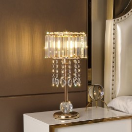 Crystal Bedside Table Lamp Decorative Nightstand Lamp With Elegant Shade