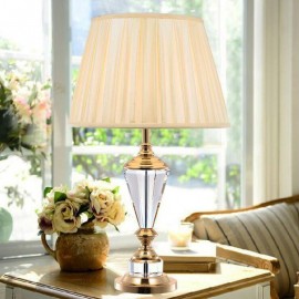 American Style Glass Table Lamp Fabric Lampshade Desk Lamp