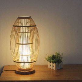 Elliptical Bamboo Table Lamp Japanese Creative Desk Lamp Bedside Writing Desk Light