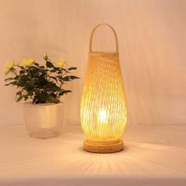 Elliptical Bamboo Basket Table Lamp Hand Woven Special Desk Lamp Room Tearoom Lighting