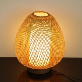 Japanese Simple Table Lamp Egg Shape Bamboo Desk Lamp Bedside Hand Woven Lighting