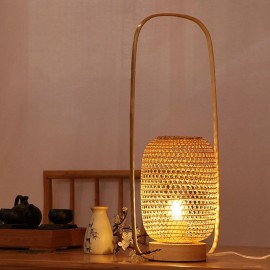 Japanese Simple Table Lamp Modern Round Bamboo Lantern Writing Desk Decorative Light