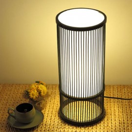 Simple Round Table Lamp Japanese Bamboo Desk Lamp Tearoom Lighting