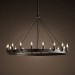 Black Farmhouse Wagon Wheel Chandelier – Rustic Iron Ring Candle Pendant Light
