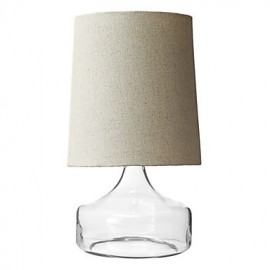 60W Modern Table Light with Beige Fabric Drum Shade and Blown Glass Base