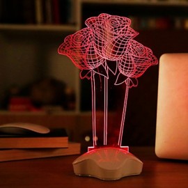 25*10.5*10.5CM 220V 130CM USB Line The Transparent Acrylic 3 D Luminous Glow Plates Rose Desk Lamp Light Led